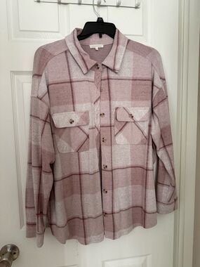 Light Mauve Plaid Button-Up Shacket